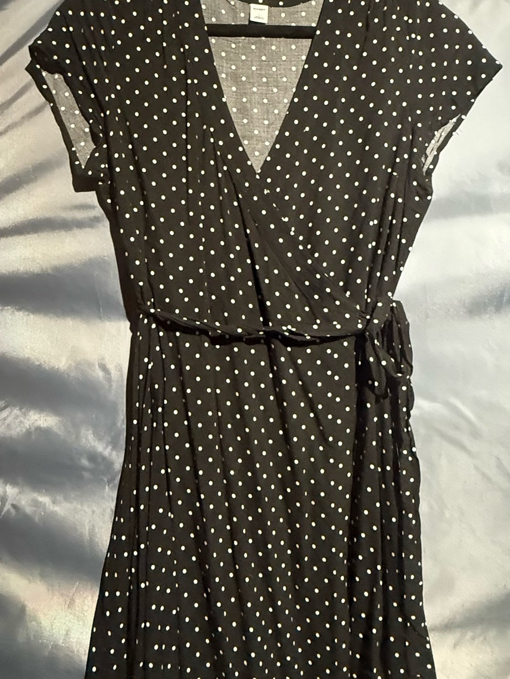 Old Navy Black Polka Dot Midi Wrap Dress